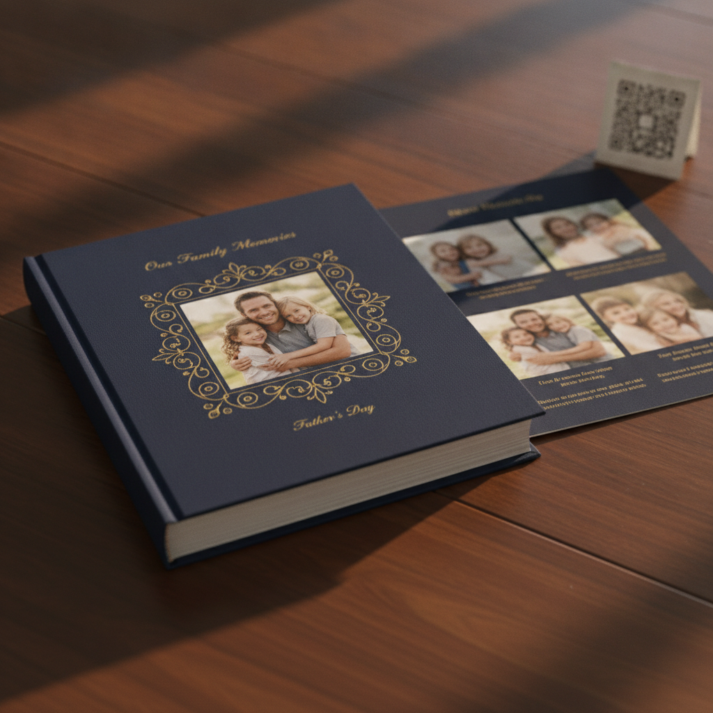 Livro de memórias personalizado com capa azul e dourada
